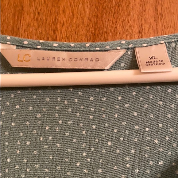 3/4 sleeve LC Lauren Conrad green polka dot blouse - Picture 2 of 4